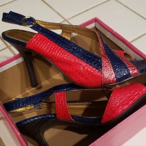 Multi color sling back heels